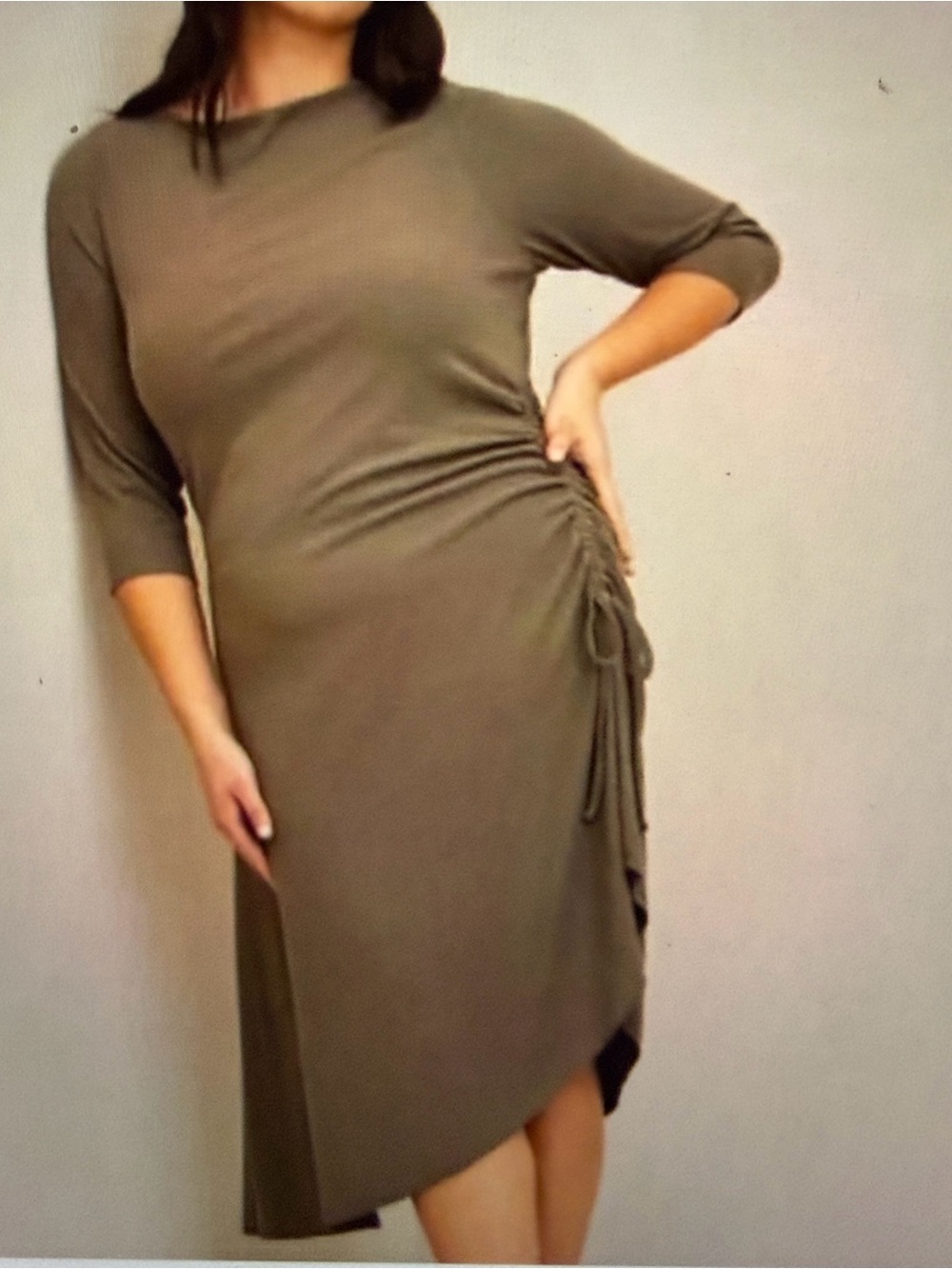 Torrid Dusty Olive 3/4 Sleeves Cinched Midi Asymmetrical Rib Dress Plus Size 2X